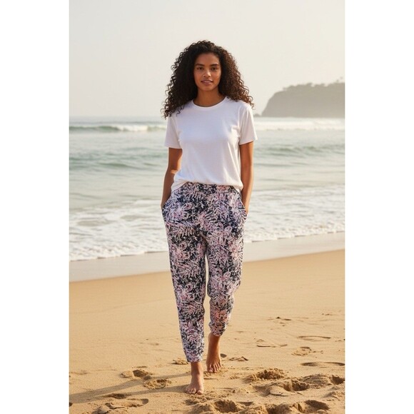 Roxy Pants - Roxy Woman's electric mile pants printed Tropical Beachy Pull On Large NWT